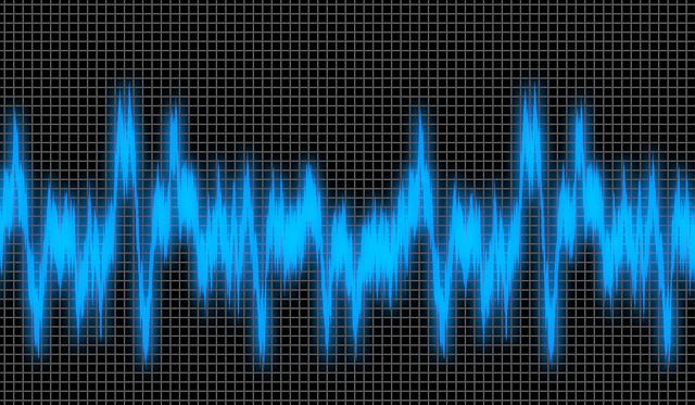 Onda de sonido azul sobre fondo oscuro para representar la voz y por tanto acento de un personaje