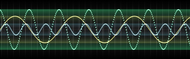 Representación en varios colores de tres tipos de ondas de sonido para simbolizar los trastornos del lenguaje en películas y series